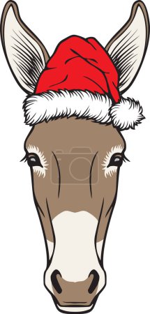 Illustration for Christmas Donkey Head with Santa Hat Color. Vector Illustration. - Royalty Free Image