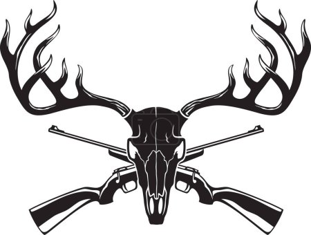 Photo for Deer Skull with Crossed Rifles Black and White. Vector Illustration. - Royalty Free Image