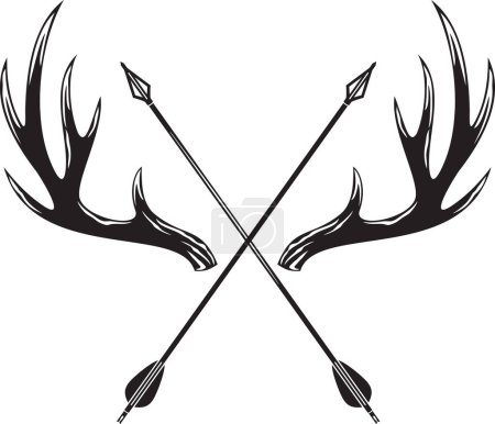 Photo for Deer Antlers with Crossed Arrows Black and White. Horns Vector Illustration. - Royalty Free Image