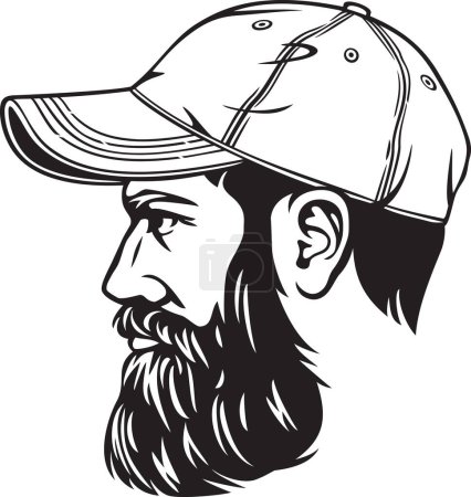 Photo for Hipster Fashion Man with Baseball Cap and Beard. Black and White. Vector Illustration. - Royalty Free Image