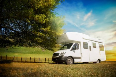 Photo for Motorhome, caravan or campervan on natural background, vanlife concept, road trip idea. High quality photo - Royalty Free Image