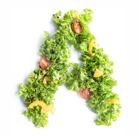 Photo for Letter A made of fresh seasonal salad, vegetarian food, healthy lifestyle. High quality photo - Royalty Free Image