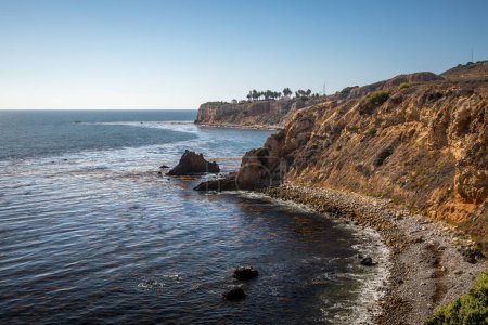 Gorgeous coastline view of Point Vicente and Pelican Cove on a sunny day with clear sky, Terranea Trail, Rancho Palos Verdes, California