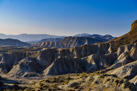 Tabernas desert landscape in province Almeria, Andalusia Spain. Natural space. Interesting place to visit.