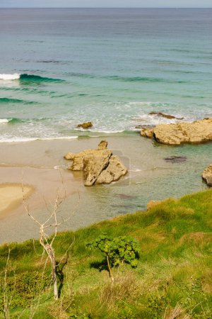 Cantabric coast landscape in northern Spain. Cliff formations on Cathedral Beach, Galicia Spain. Playa de las Catedrales, As Catedrais in Ribadeo, province of Lugo. Tourist attraction.