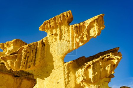 Famous rock erosion formations in Bolnuevo, near Mazarron. Yellow sandstone shapes. Murcia Spain. Places to visit.
