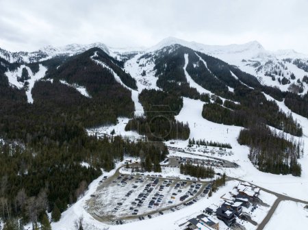 Photo for Aerial Perspective Fernie Alpine Resort BC Canada Parking Lot and Mountain - Royalty Free Image