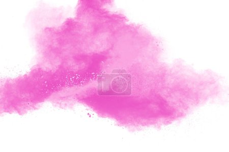 Photo for Pink dust particle splash on white background.Pink powder splash. - Royalty Free Image
