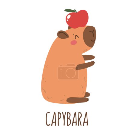 Téléchargez les illustrations : Mignon dessin animé capybara. Animaux vectoriels, imprimé enfant à plat. - en licence libre de droit