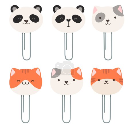 Office clips, collection, paper clips, decor, kitty. Cute cartoon paper clip, emoticon. Cute kittens and pandas.