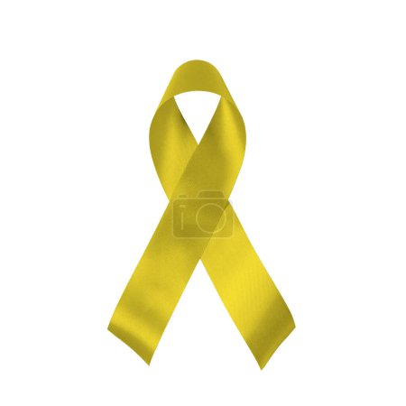 Photo for Yellow ribbon isolated on white background. Troop support, suicide prevention, bone cancer, adoptive parents symbol. clipping path. - Royalty Free Image
