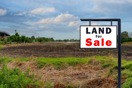 Photo for Agricultural land advertisement for industrial use for sale of agricultural land for industrial use. Banners for agricultural land for industrial use for sale. - Royalty Free Image
