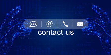 Photo for Contact us or Customer support hotline people connect. Businessman using a laptop and touching on virtual screen contact icons ( email, address, live chat, internet wifi ). - Royalty Free Image
