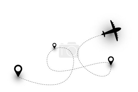 Airplane route vector icon of an air plane flight path with a starting point.