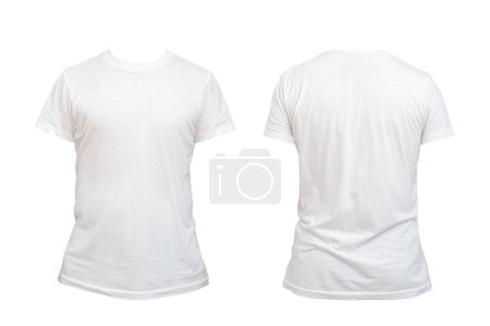 Plantilla de camiseta blanca en blanco para hombres, de dos lados, formas naturales en maniquí invisible, para maqueta de su diseño para imprimir aislado sobre fondo blanco. Ruta de recorte