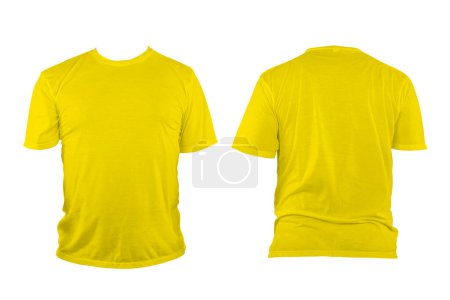 Dark yellow t-shirt with round neck, collarless and sleeves. The t-shirt was unbuttoned and had no design or message on it. Clipping path.