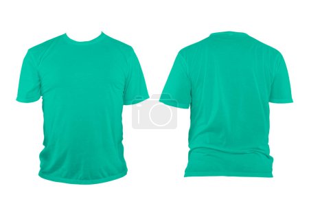 Pastel green t-shirt with round neck, collarless and sleeves. The t-shirt was unbuttoned and had no design or message on it. Clipping path.