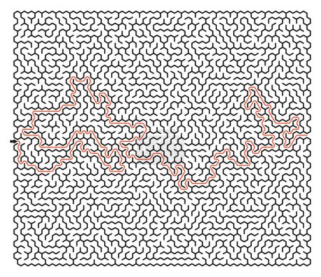 Ilustración de Laberinto cuadrado monocromático de alta complejidad con células hexagonales y solución para vectores Stock Illustration - Imagen libre de derechos