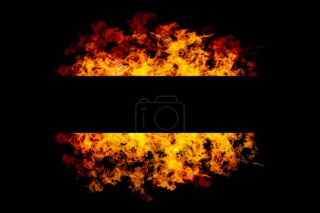 Téléchargez les photos : Square frame with orange flames in frame on black background. - en image libre de droit