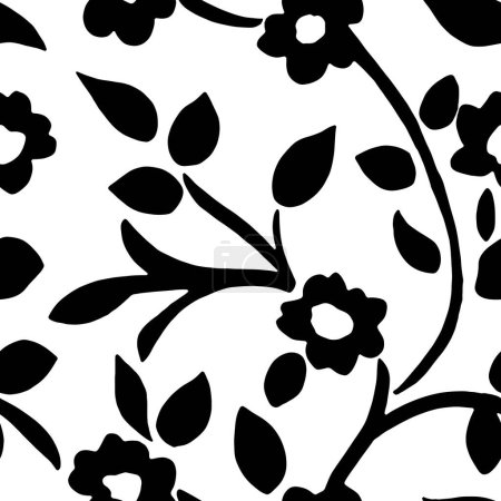 Téléchargez les illustrations : Fleurs vectorielles sans couture, motif floral noir et blanc. Illustration vectorielle - en licence libre de droit