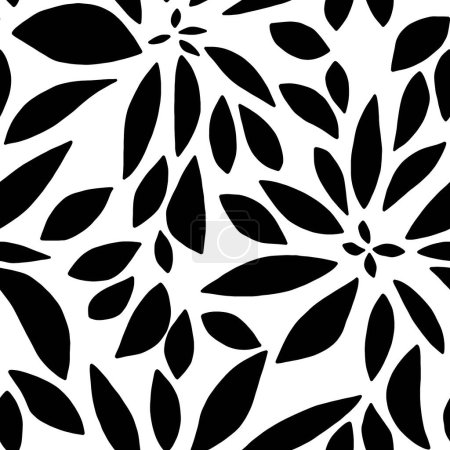 Illustration for Seamless Vector Flowers, Black and White Floral Pattern. Vector illustration - Royalty Free Image