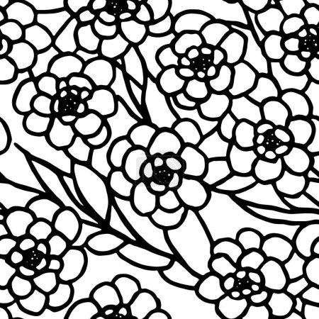 Ilustración de Flores vectoriales sin costura, patrón floral blanco y negro. Ilustración vectorial - Imagen libre de derechos