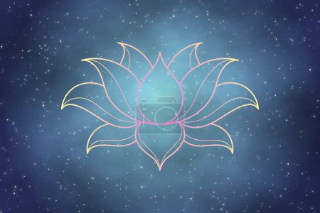 Sacred lotus geometry sign in the fantasy galaxy. Illustration graphic design background.