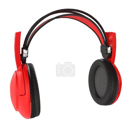 Foto de Un par de auriculares rojos con una banda negra - Imagen libre de derechos