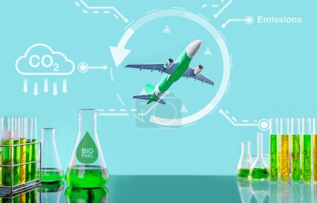 Algae fuel biofuel industry lab researching for bio-aviation fuel (BAF) to be a sustainable aviation fuel (SAF)