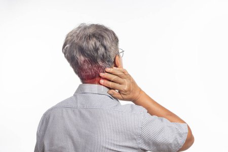 Senior man neck pain because of Cervical Spondylosis disease.