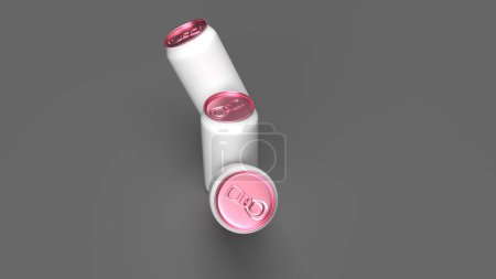 3 d rendering of a white circle button with a pink ribbon on a black background