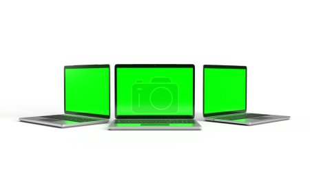 Green Screen laptop isolated in white background
