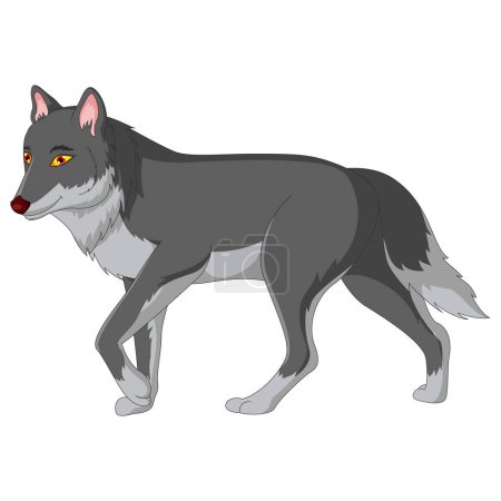 Illustration of wolf cartoon walking