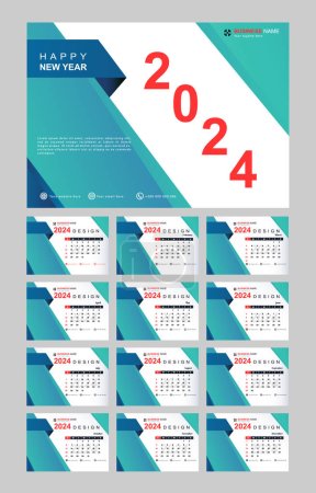 Téléchargez les illustrations : Modèle de calendrier mensuel pour 2024 année avec un style minimaliste - en licence libre de droit