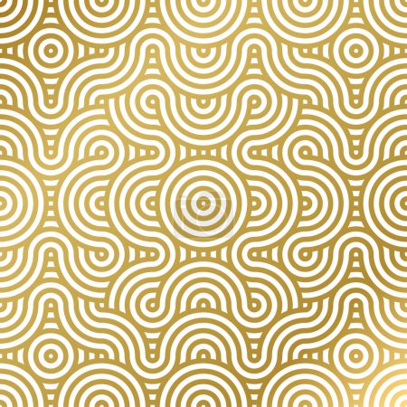 Illustration for Pattern seamless luxury white and gold wave circle line abstract. Geometric line panorama vector design for Christmas background - Royalty Free Image