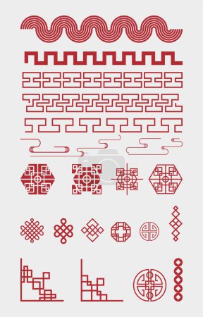 Téléchargez les photos : Ensemble de frontière décorative chinoise traditionnelle. Symbole chinois pour Nouvel An chinois ou autre festival. - en image libre de droit
