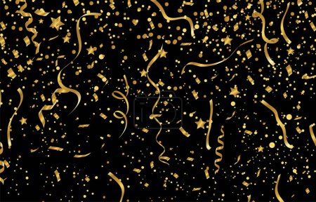 Téléchargez les photos : Fête festive avec confettis d'or en fond noir - en image libre de droit