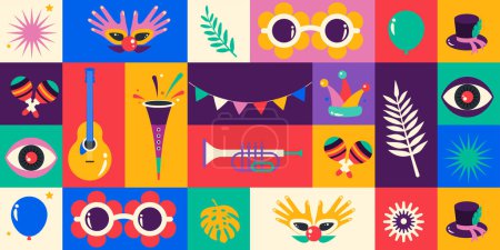 Téléchargez les photos : Motif sans couture pour carnaval avec fond géométrique coloré - en image libre de droit