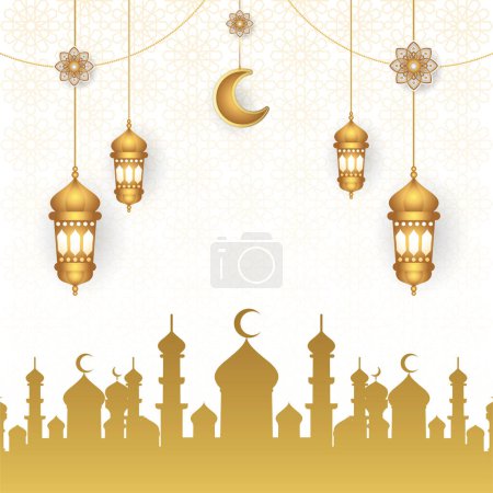 Photo for Islamic background with lanterns garland and mosque background - Royalty Free Image