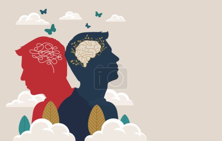 Illustration for Dual personality with Metaphor bipolar disorder mind mental - Royalty Free Image
