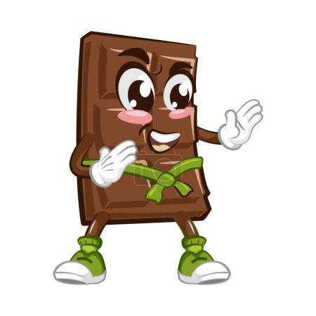Ilustración de Lindo personaje de la barra de chocolate con cara divertida ser karete luchador, ilustración vector de dibujos animados aislado, personaje de chocolate divertido, mascota, emoticono - Imagen libre de derechos