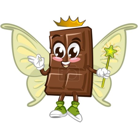 Foto de Lindo personaje de barra de chocolate con cara divertida ser hada mágica, ilustración vectorial de dibujos animados aislado, personaje de chocolate divertido, mascota, emoticono - Imagen libre de derechos