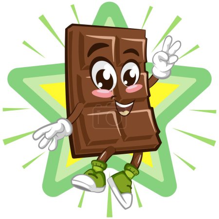 Illustration for Cute chocolate bar character with funny face being hipster star, cartoon vector illustration isolated, funny chocolate character, mascot, emoticon - Royalty Free Image