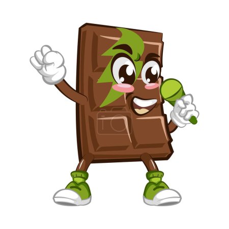 Illustration for Cute chocolate bar character with funny face being pop rock singer, cartoon vector illustration isolated, funny chocolate character, mascot, emoticon - Royalty Free Image