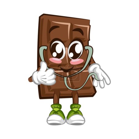 Téléchargez les illustrations : Personnage de barre de chocolat mignon avec drôle de visage étant, illustration vectorielle de dessin animé isolé, personnage de chocolat drôle, mascotte, émoticône - en licence libre de droit