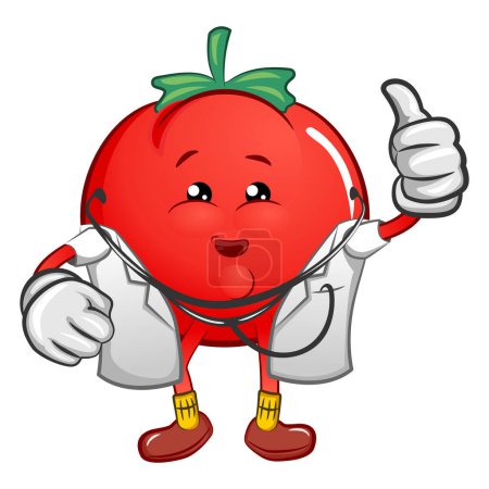 Foto de Ilustración aislado personaje mascota vector de dibujos animados de tomate lindo que actualmente es un médico - Imagen libre de derechos
