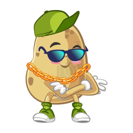 Foto de Estilo hip hop linda mascota del vector ilustración patata con collar de cadena de oro grande - Imagen libre de derechos