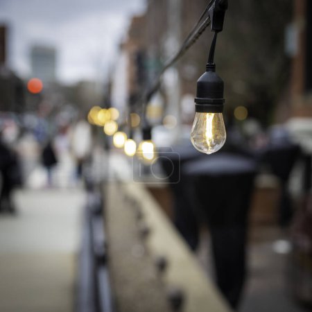 Light Bulb in the streets of Boston in Massachusetts, USA. At Newbury street.