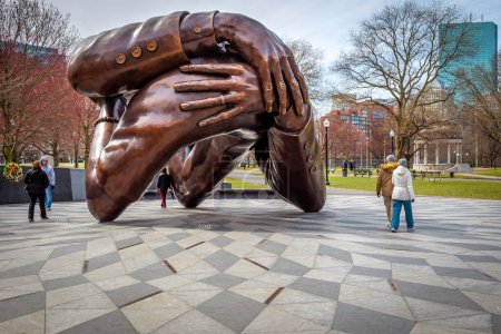 Photo for At the Boston Commons, the bronze sculpture commemoration Martin Luther King Civil Rights movement named The Embrace. - Royalty Free Image