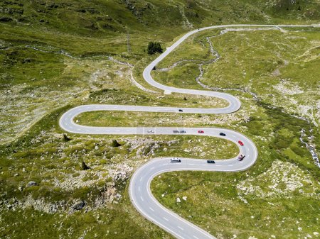 Photo for The winding roads over the Julier Pass of Swiss Alps mountains in summer - Royalty Free Image
